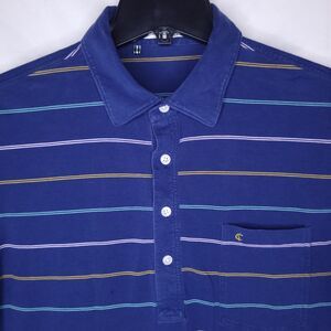 Criquet Polo Shirt Mens Large Striped Navy Blue Pima Cotton